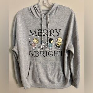 Peanuts Merry & Bright Gray Christmas Hoodie Size L